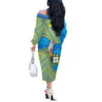 Personalised Palau Biib Bird Off The Shoulder Long Sleeve Dress Rur Flower And Rock Islands Patterns DT05 - Polynesian Pride