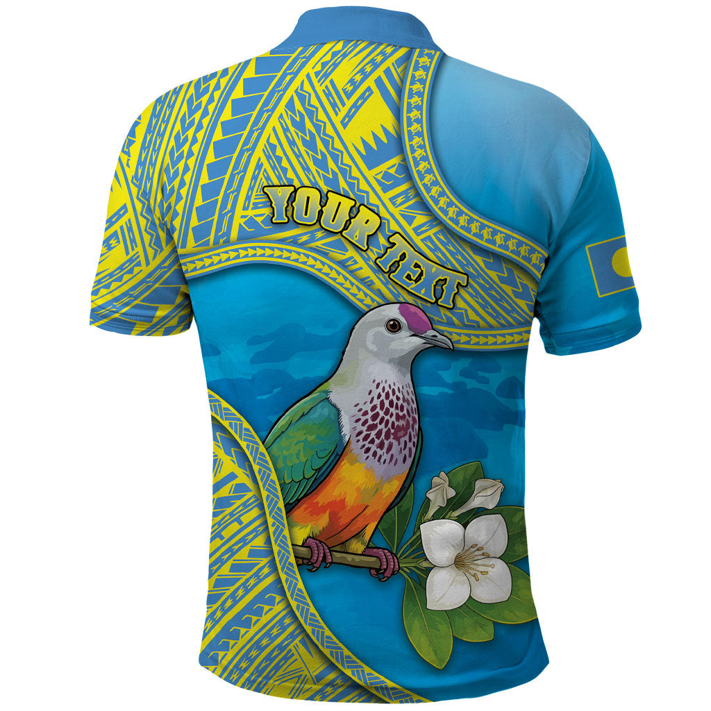 Personalised Palau Biib Bird Polo Shirt Rur Flower And Rock Islands Patterns DT05 - Polynesian Pride