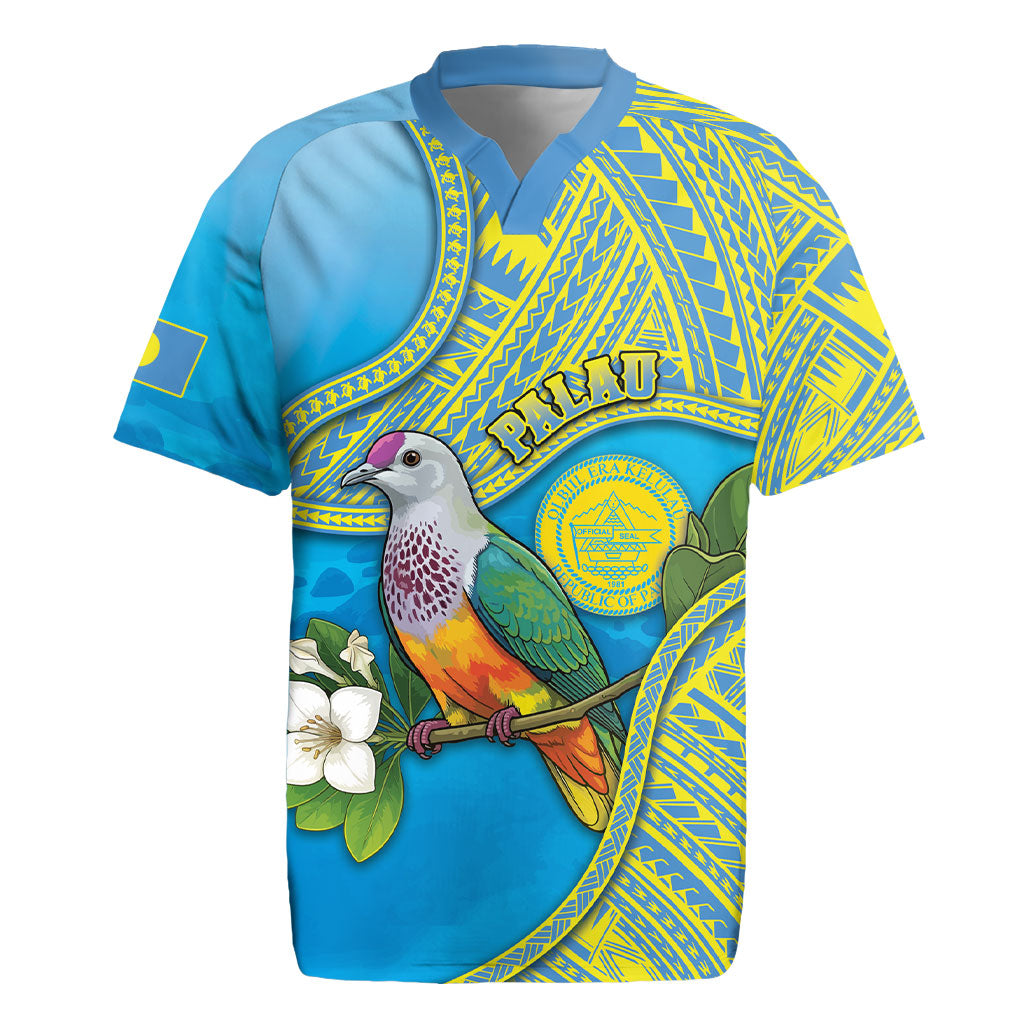 Personalised Palau Biib Bird Rugby Jersey Rur Flower And Rock Islands Patterns DT05 Blue - Polynesian Pride