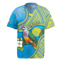 Personalised Palau Biib Bird Rugby Jersey Rur Flower And Rock Islands Patterns DT05 Blue - Polynesian Pride