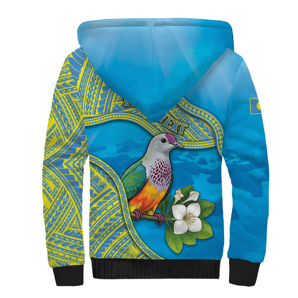 Personalised Palau Biib Bird Sherpa Hoodie Rur Flower And Rock Islands Patterns DT05 - Polynesian Pride