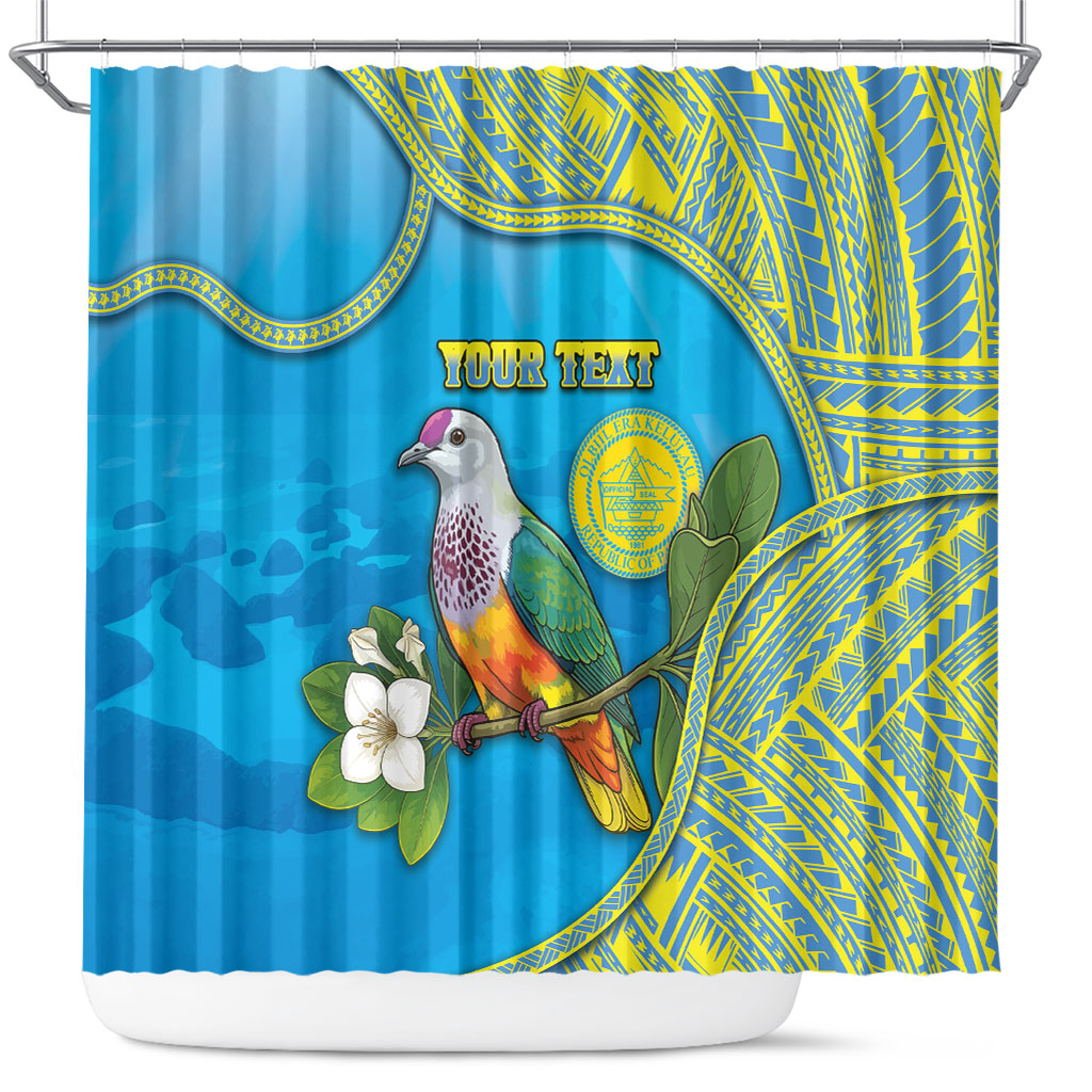 Personalised Palau Biib Bird Shower Curtain Rur Flower And Rock Islands Patterns DT05 Blue - Polynesian Pride