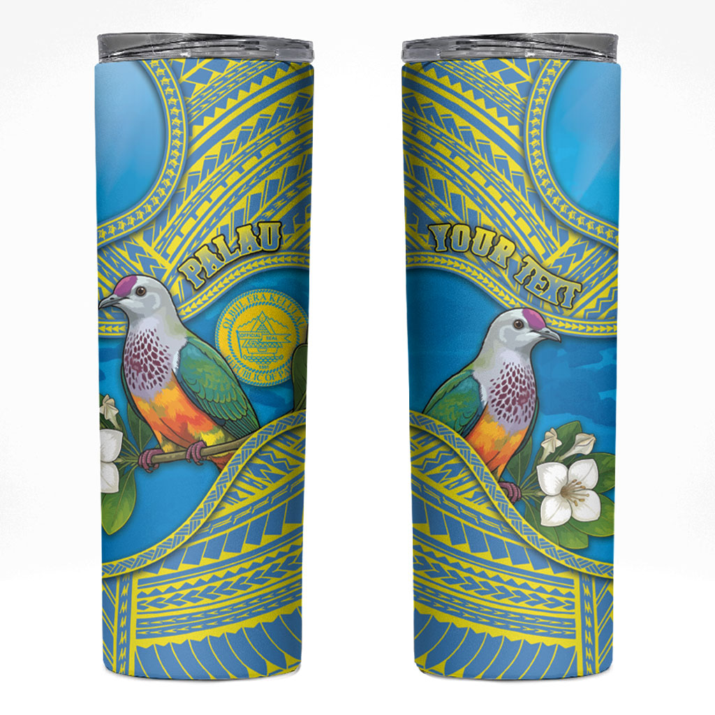 Personalised Palau Biib Bird Skinny Tumbler Rur Flower And Rock Islands Patterns DT05 Blue - Polynesian Pride