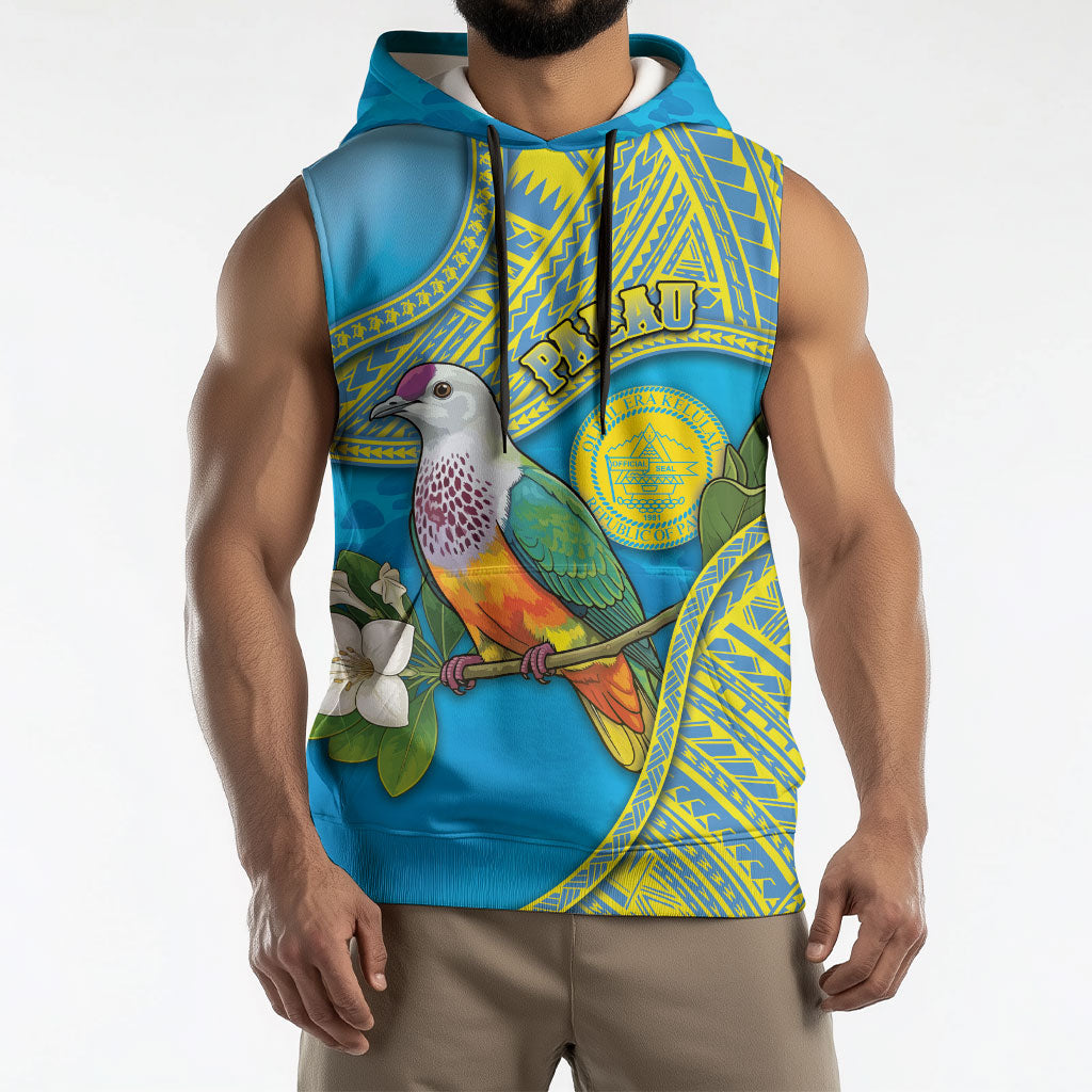 Personalised Palau Biib Bird Sleeveless Hoodie Rur Flower And Rock Islands Patterns DT05 - Polynesian Pride