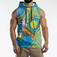 Personalised Palau Biib Bird Sleeveless Hoodie Rur Flower And Rock Islands Patterns DT05 - Polynesian Pride
