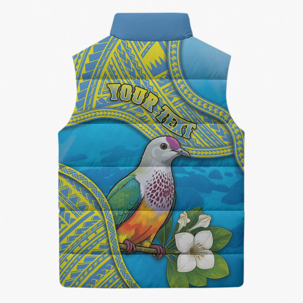 Personalised Palau Biib Bird Sleeveless Puffer Jacket Rur Flower And Rock Islands Patterns DT05 - Polynesian Pride