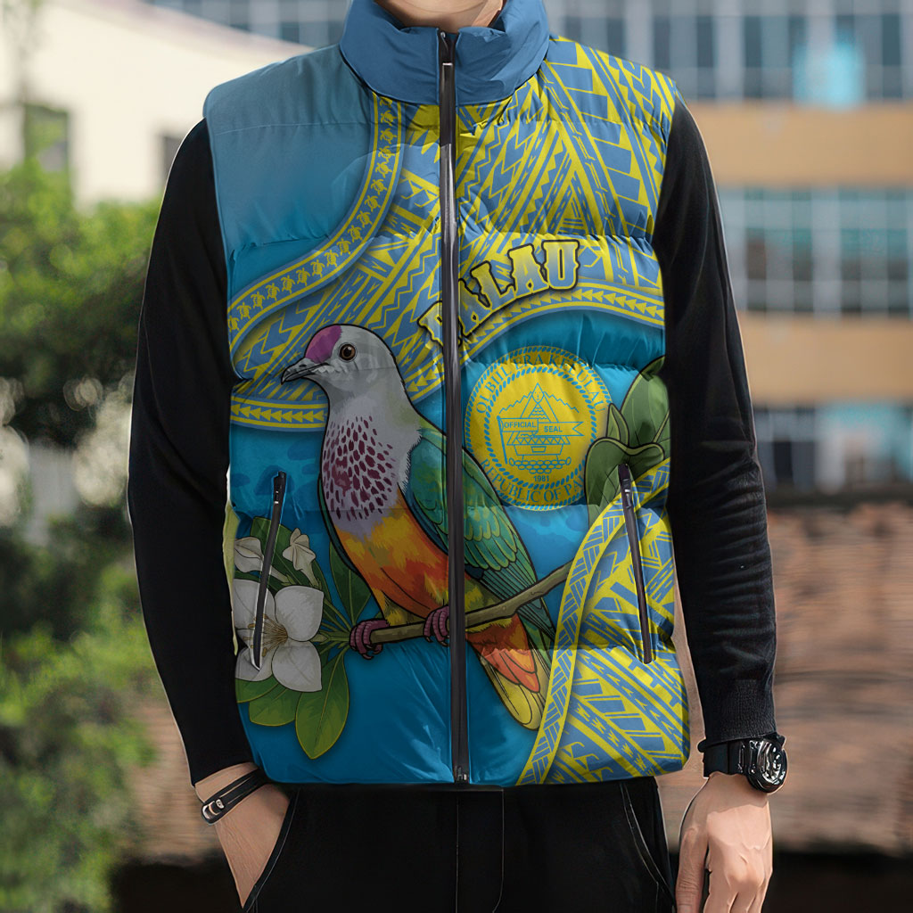 Personalised Palau Biib Bird Sleeveless Puffer Jacket Rur Flower And Rock Islands Patterns DT05 - Polynesian Pride