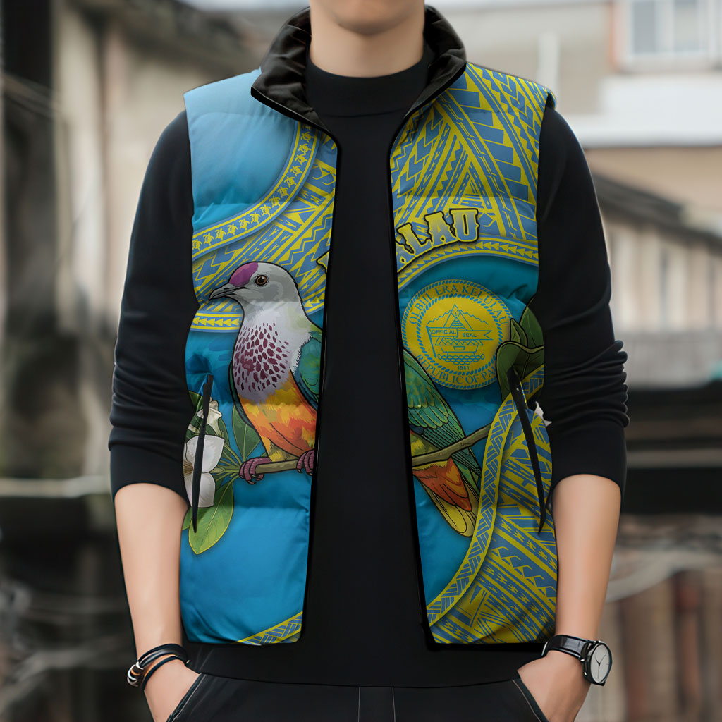 Personalised Palau Biib Bird Sleeveless Puffer Jacket Rur Flower And Rock Islands Patterns DT05 - Polynesian Pride