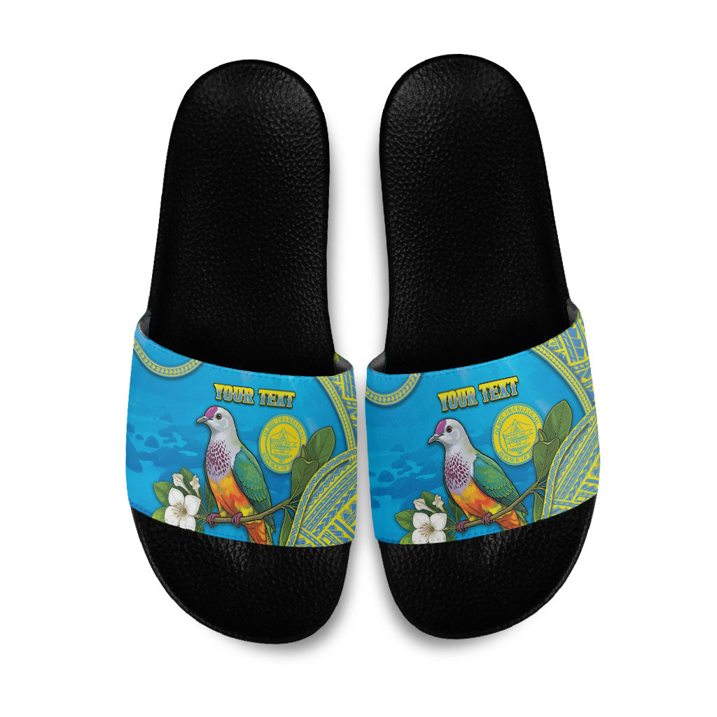 Personalised Palau Biib Bird Slide Sandals Rur Flower And Rock Islands Patterns DT05 Blue - Polynesian Pride