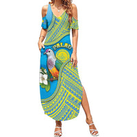Personalised Palau Biib Bird Summer Maxi Dress Rur Flower And Rock Islands Patterns DT05 Women Blue - Polynesian Pride