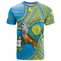 Personalised Palau Biib Bird T Shirt Rur Flower And Rock Islands Patterns DT05 Blue - Polynesian Pride