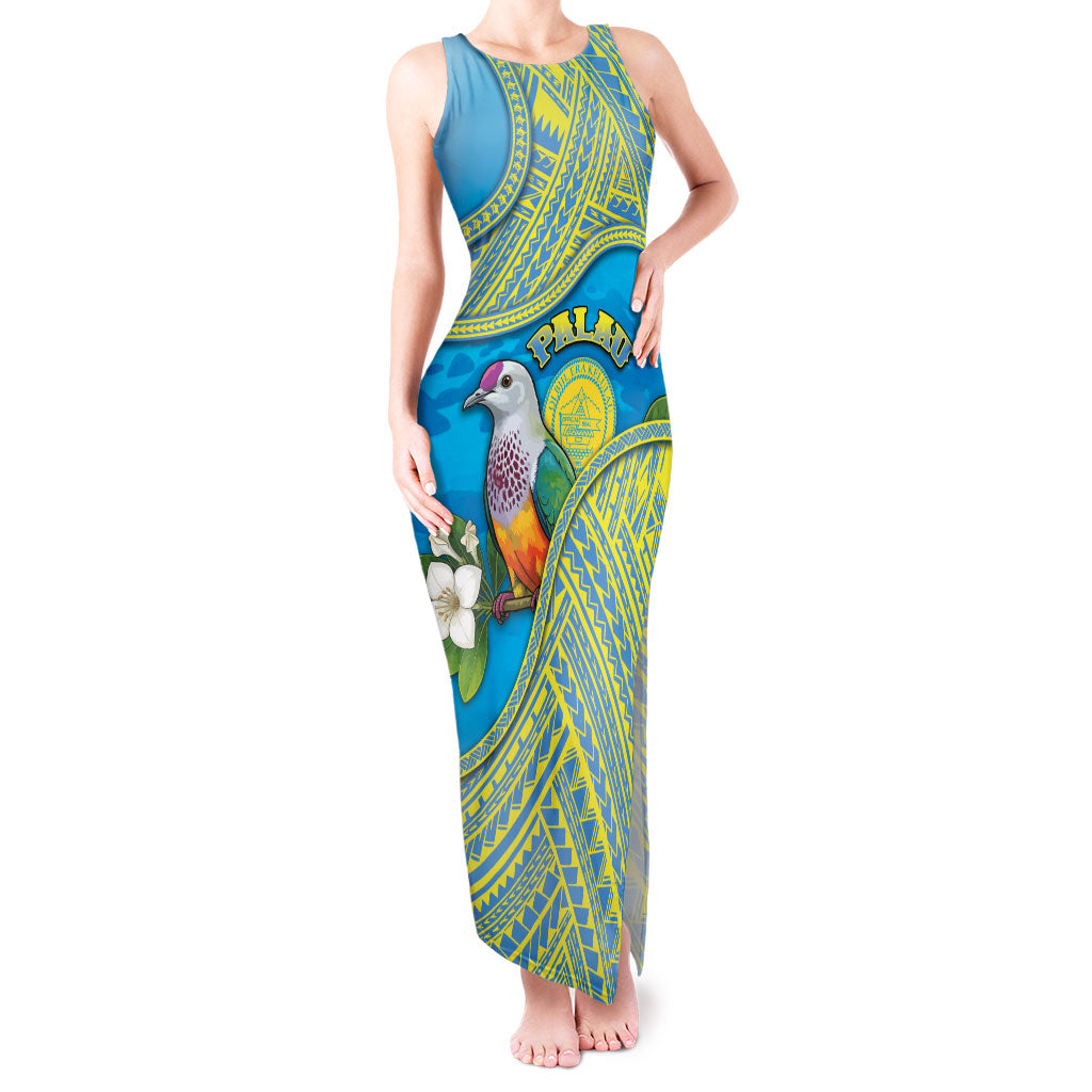 Personalised Palau Biib Bird Tank Maxi Dress Rur Flower And Rock Islands Patterns DT05 Women Blue - Polynesian Pride