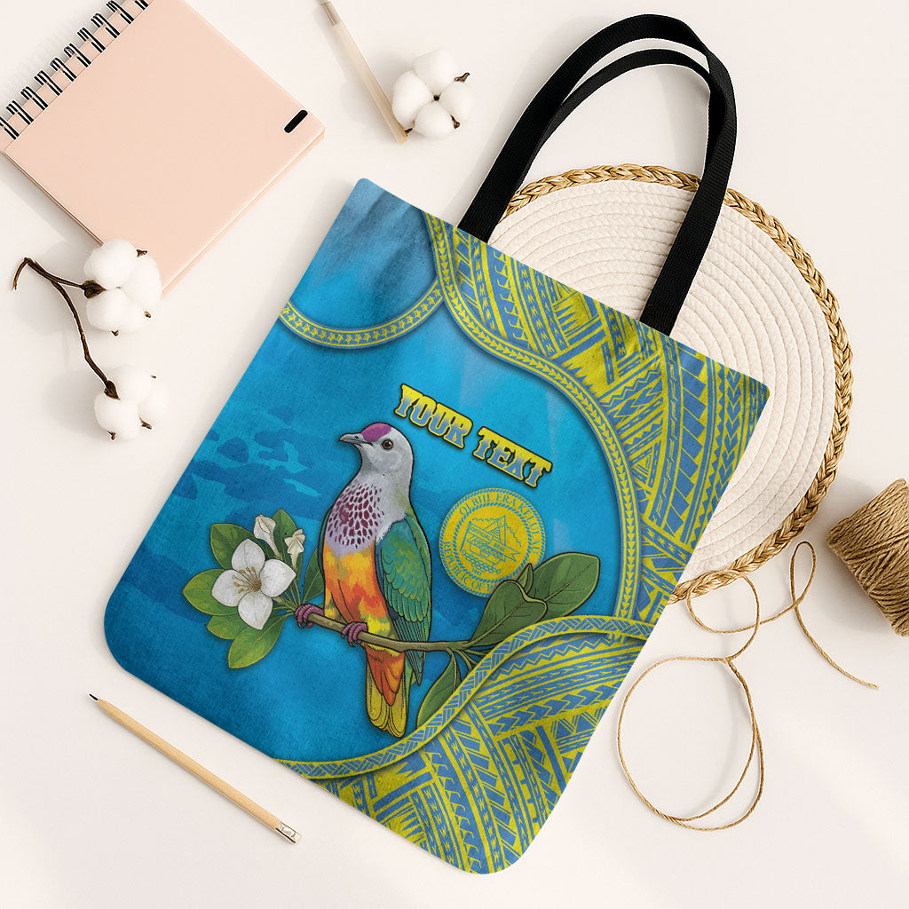 Personalised Palau Biib Bird Tote Bag Rur Flower And Rock Islands Patterns DT05 Black Strap One Size Blue - Polynesian Pride