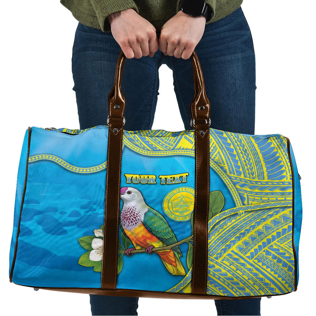 Personalised Palau Biib Bird Travel Bag Rur Flower And Rock Islands Patterns DT05 Blue - Polynesian Pride
