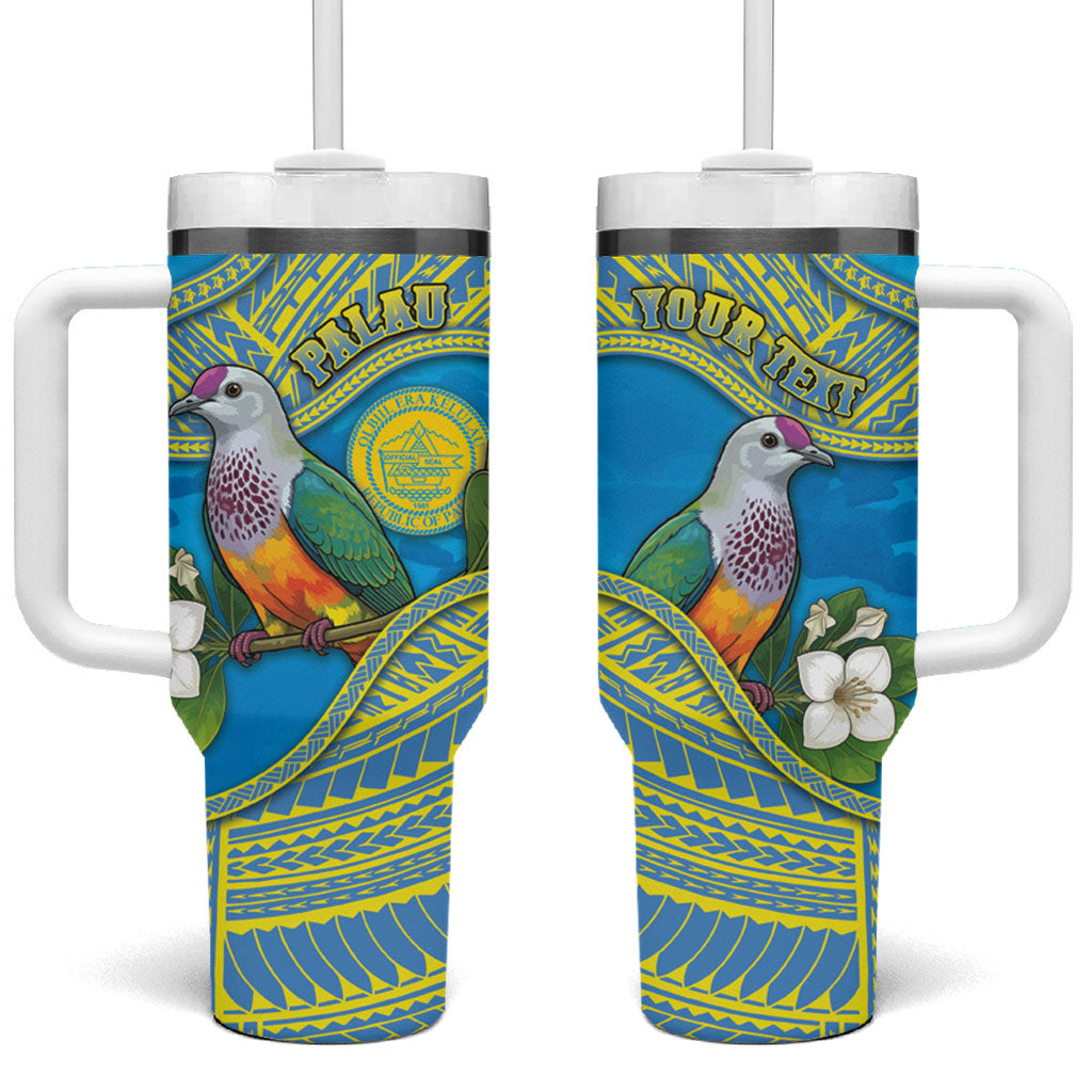 Personalised Palau Biib Bird Tumbler With Handle Rur Flower And Rock Islands Patterns DT05 One Size: 40 oz Blue - Polynesian Pride