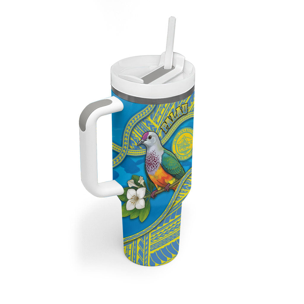 Personalised Palau Biib Bird Tumbler With Handle Rur Flower And Rock Islands Patterns DT05 - Polynesian Pride