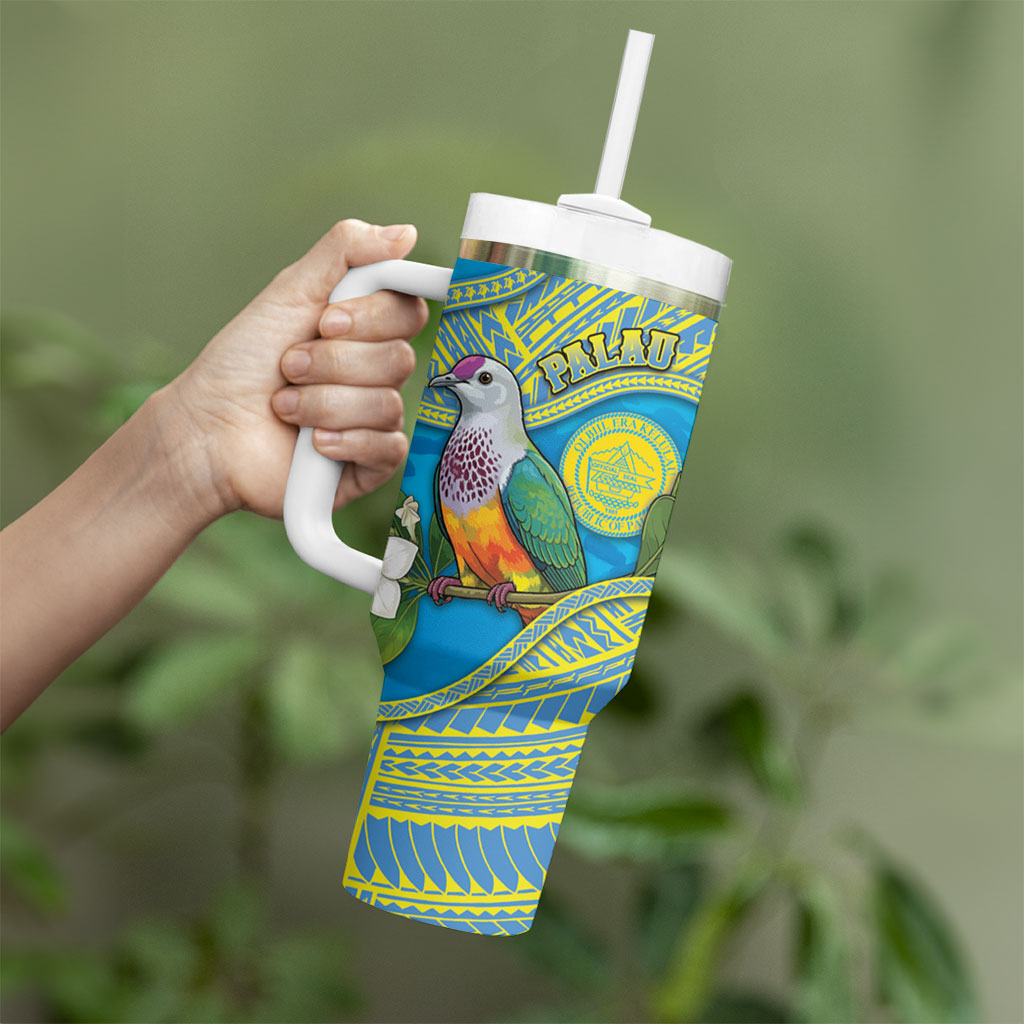 Personalised Palau Biib Bird Tumbler With Handle Rur Flower And Rock Islands Patterns DT05 - Polynesian Pride