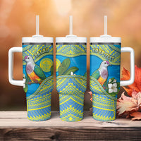 Personalised Palau Biib Bird Tumbler With Handle Rur Flower And Rock Islands Patterns DT05 - Polynesian Pride