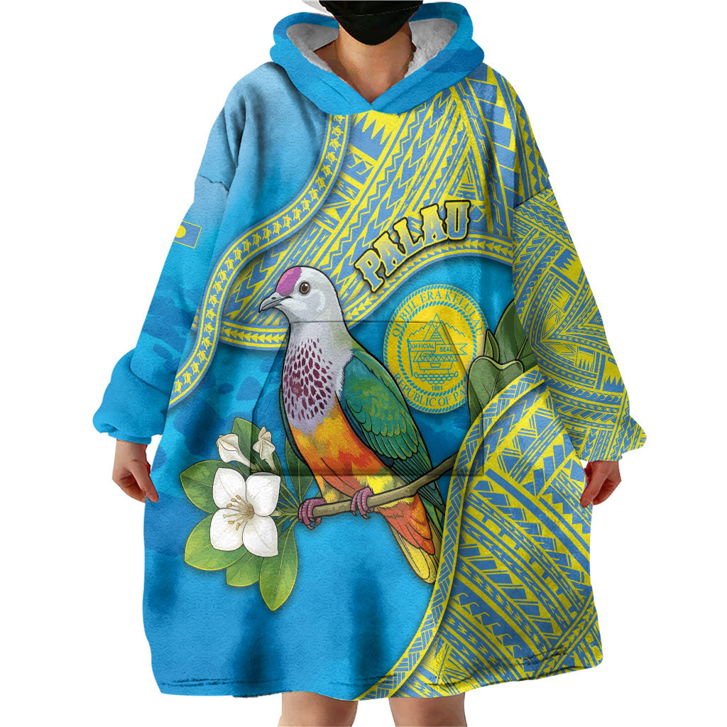 Personalised Palau Biib Bird Wearable Blanket Hoodie Rur Flower And Rock Islands Patterns DT05 - Polynesian Pride
