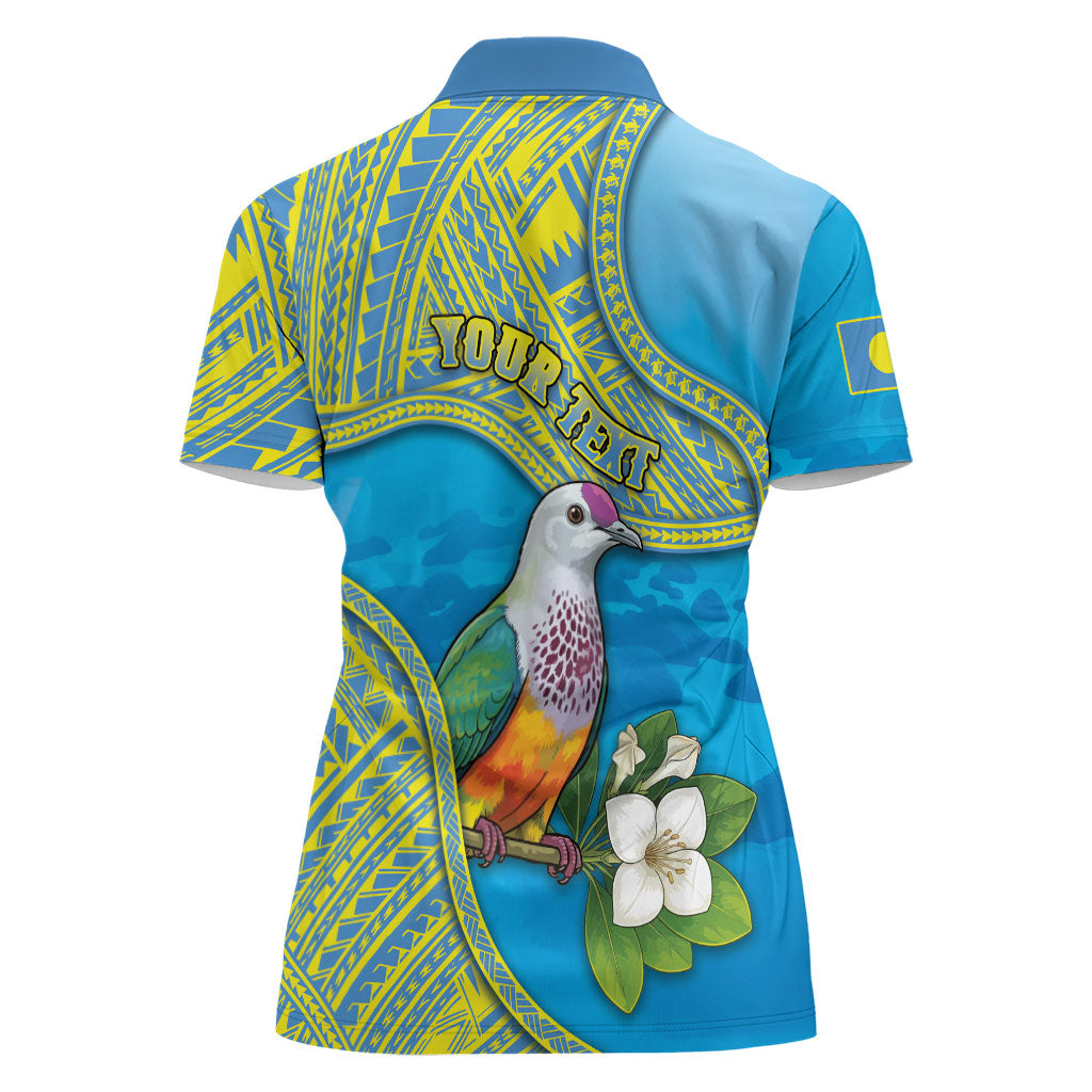 Personalised Palau Biib Bird Women Polo Shirt Rur Flower And Rock Islands Patterns DT05 - Polynesian Pride