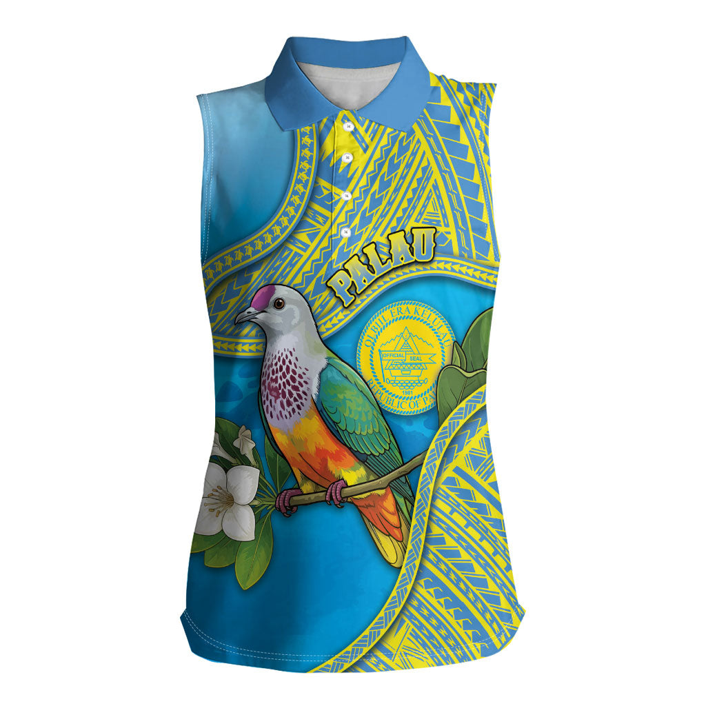 Personalised Palau Biib Bird Women Sleeveless Polo Shirt Rur Flower And Rock Islands Patterns DT05 Female Blue - Polynesian Pride