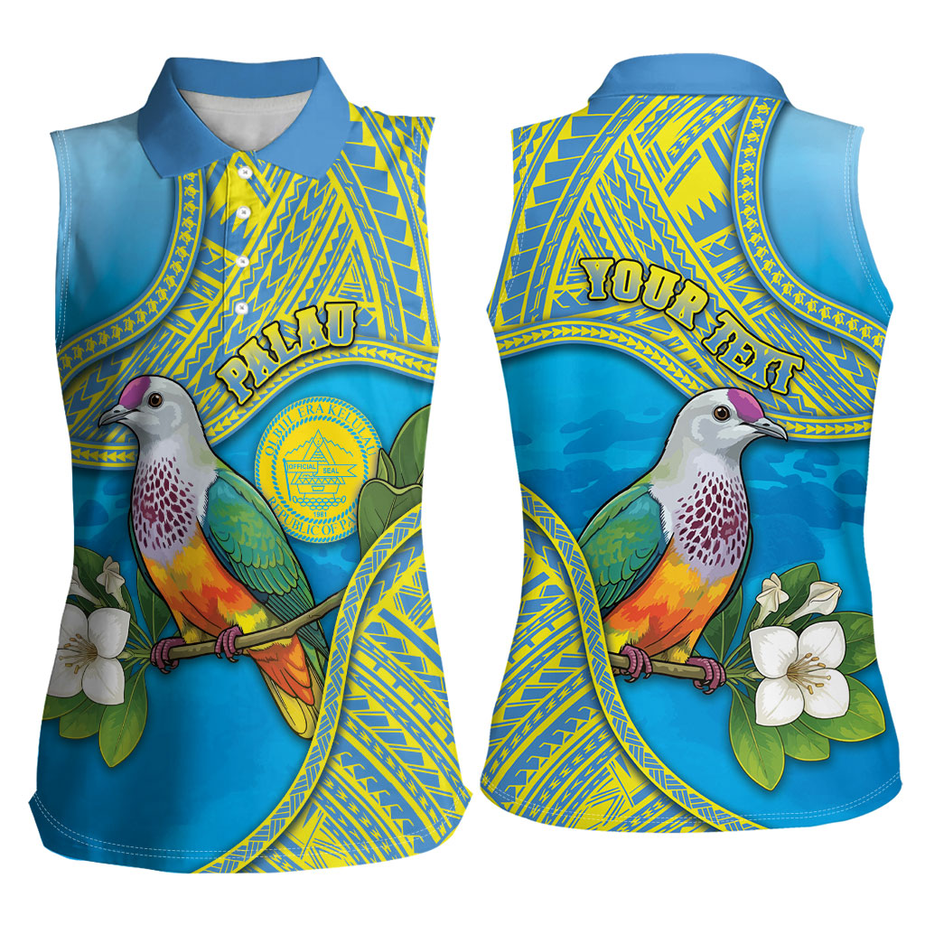 Personalised Palau Biib Bird Women Sleeveless Polo Shirt Rur Flower And Rock Islands Patterns DT05 - Polynesian Pride