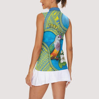 Personalised Palau Biib Bird Women Sleeveless Polo Shirt Rur Flower And Rock Islands Patterns DT05 - Polynesian Pride