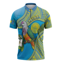 Personalised Palau Biib Bird Zipper Polo Shirt Rur Flower And Rock Islands Patterns DT05 Blue - Polynesian Pride