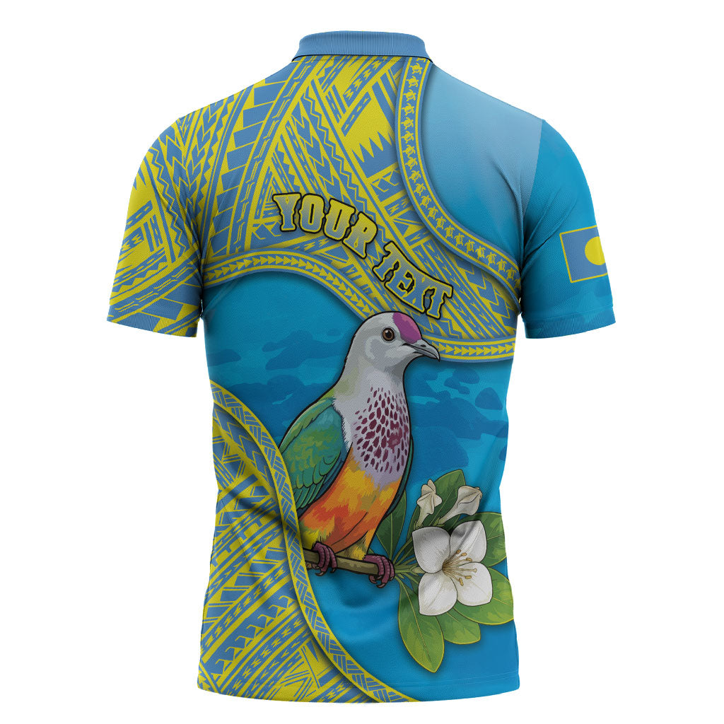 Personalised Palau Biib Bird Zipper Polo Shirt Rur Flower And Rock Islands Patterns DT05 - Polynesian Pride