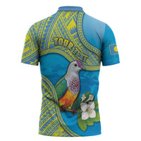 Personalised Palau Biib Bird Zipper Polo Shirt Rur Flower And Rock Islands Patterns DT05 - Polynesian Pride