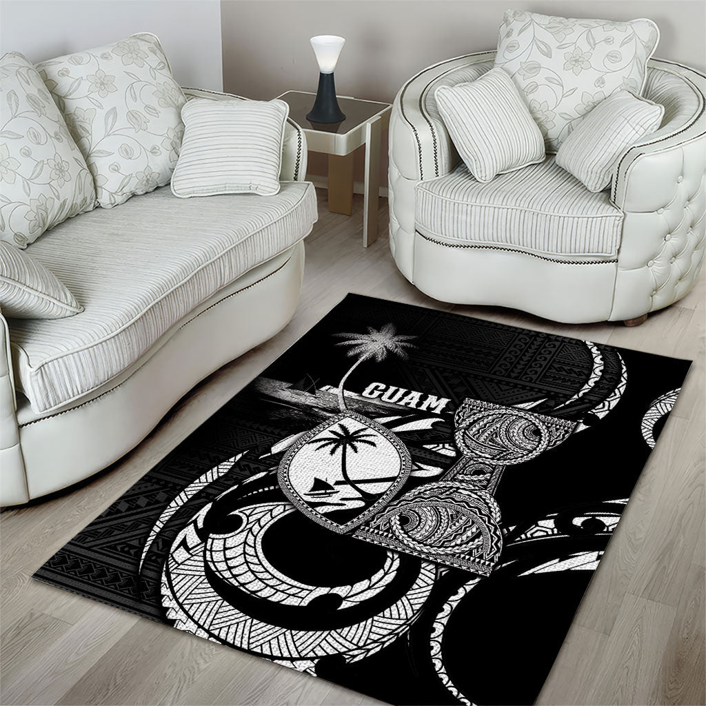 Guam Liberation Day Area Rug Black White Latte Stone Tribal Patterns