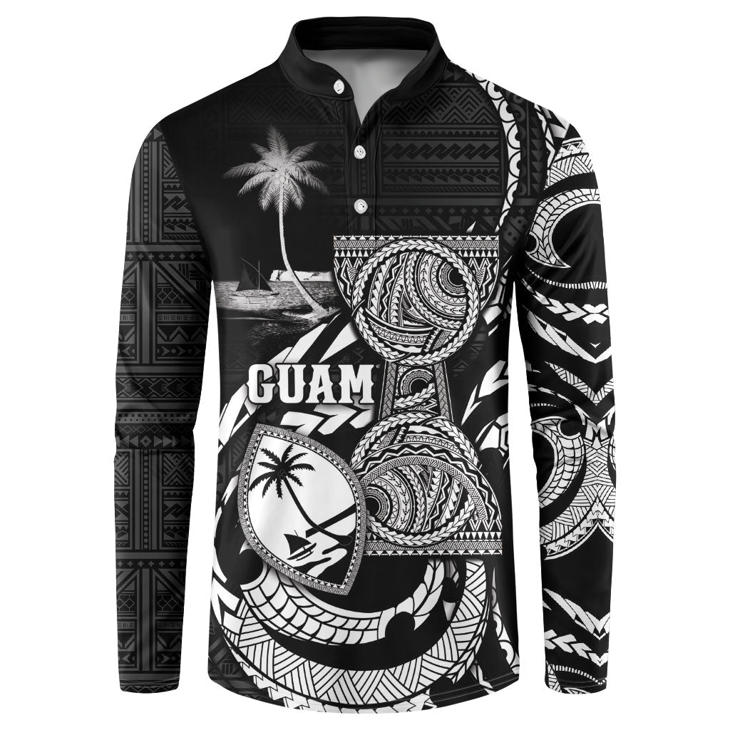 Personalised Guam Liberation Day Button Sweatshirt Black White Latte Stone Tribal Patterns