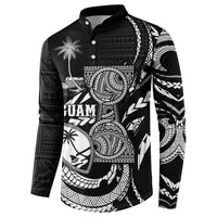 Personalised Guam Liberation Day Button Sweatshirt Black White Latte Stone Tribal Patterns