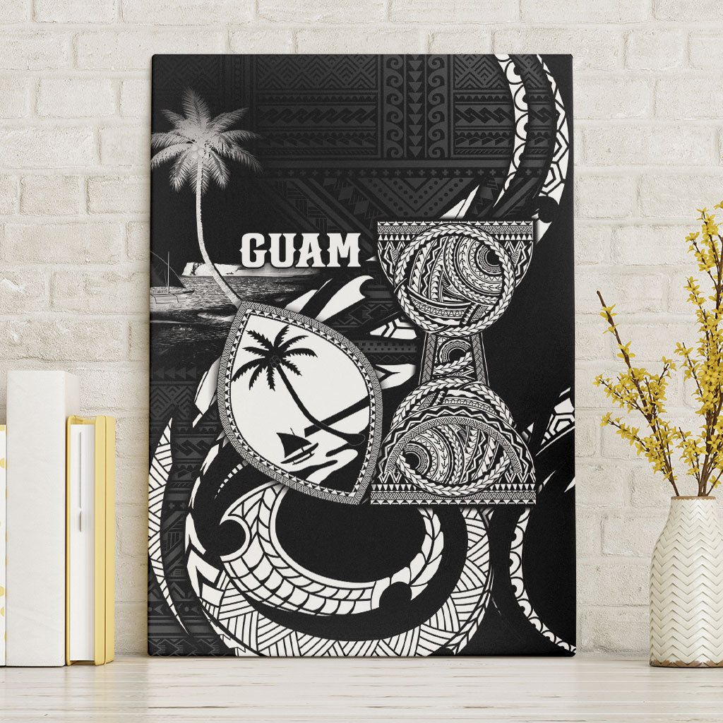 Guam Liberation Day Canvas Wall Art Black White Latte Stone Tribal Patterns DT05 Without Frame Black - Polynesian Pride