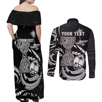 Personalised Guam Liberation Day Couples Matching Off Shoulder Maxi Dress and Long Sleeve Button Shirt Black White Latte Stone Tribal Patterns DT05 - Polynesian Pride