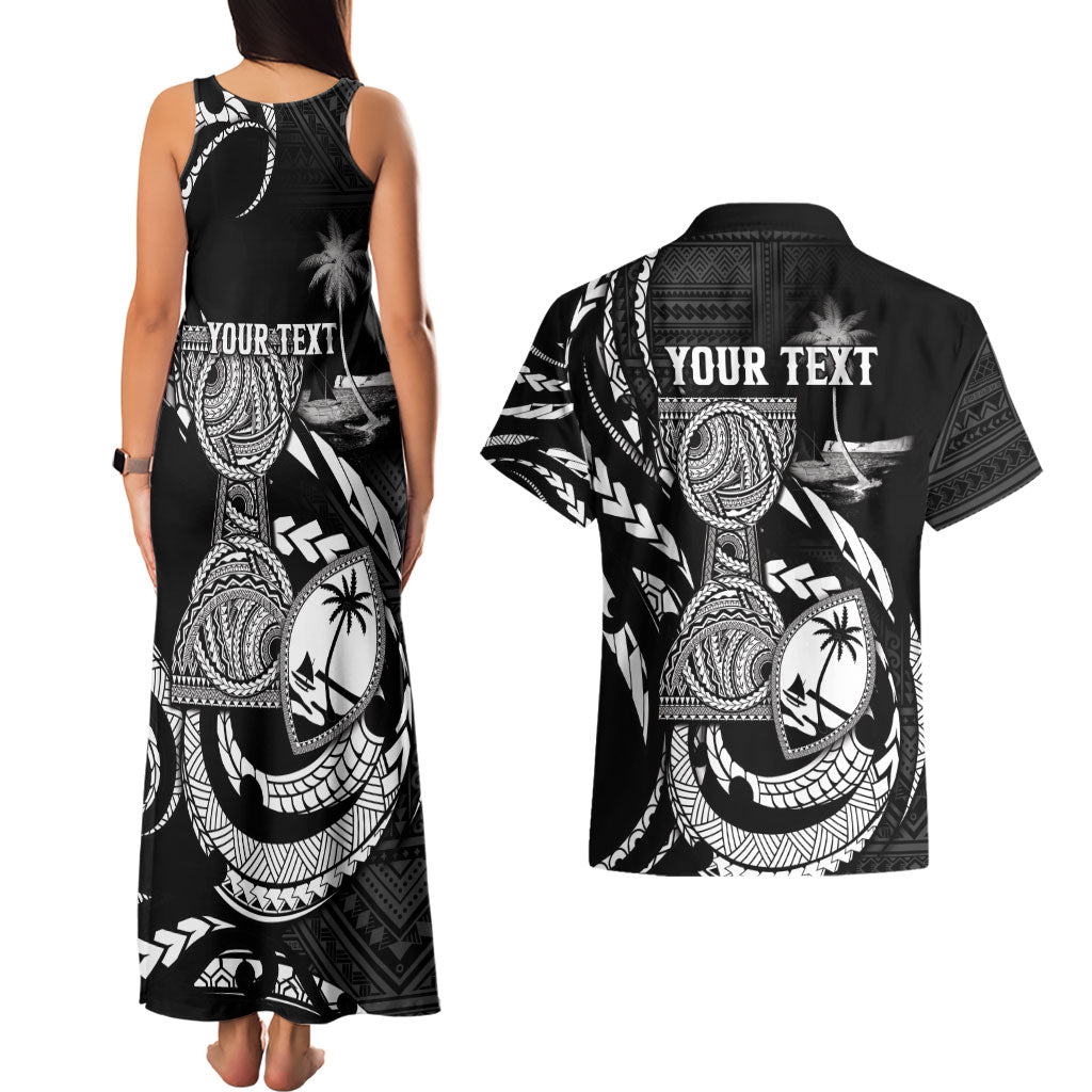 Personalised Guam Liberation Day Couples Matching Tank Maxi Dress and Hawaiian Shirt Black White Latte Stone Tribal Patterns DT05 - Polynesian Pride