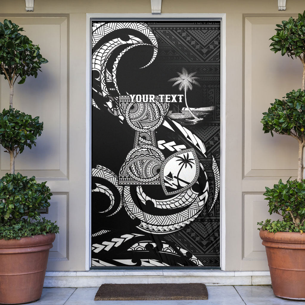 Personalised Guam Liberation Day Door Cover Black White Latte Stone Tribal Patterns DT05 Black - Polynesian Pride