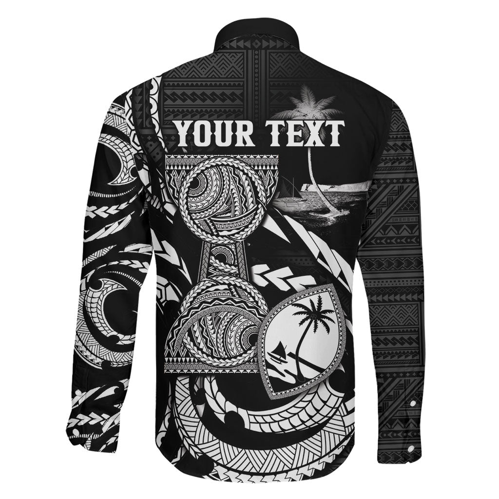 Personalised Guam Liberation Day Family Matching Off Shoulder Short Dress and Hawaiian Shirt Black White Latte Stone Tribal Patterns