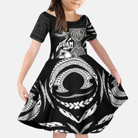 Personalised Guam Liberation Day Family Matching Puletasi and Hawaiian Shirt Black White Latte Stone Tribal Patterns