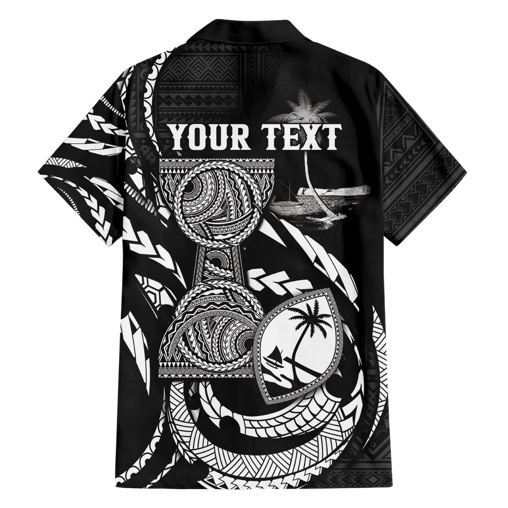 Personalised Guam Liberation Day Family Matching Puletasi and Hawaiian Shirt Black White Latte Stone Tribal Patterns