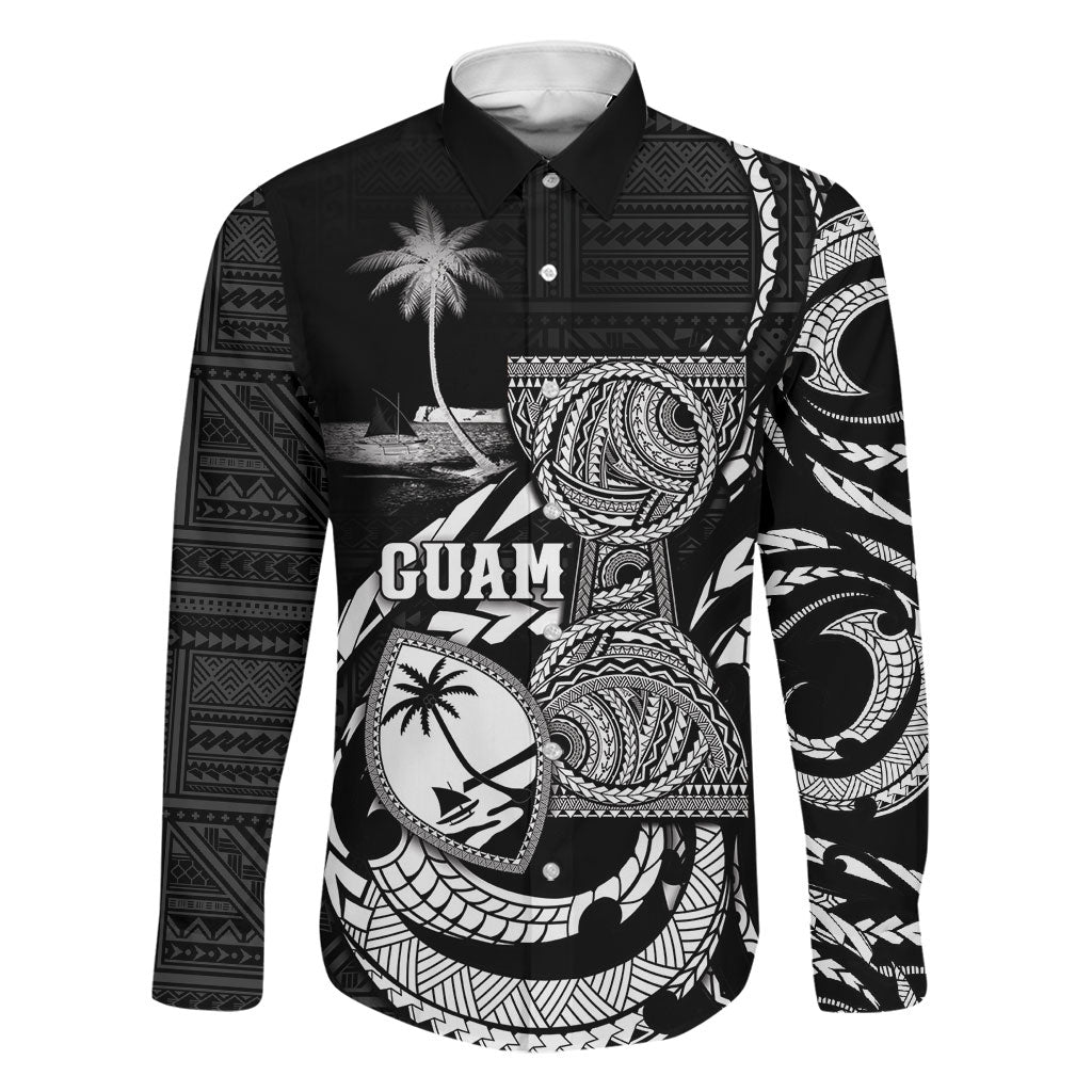 Personalised Guam Liberation Day Family Matching Short Sleeve Bodycon Dress and Hawaiian Shirt Black White Latte Stone Tribal Patterns