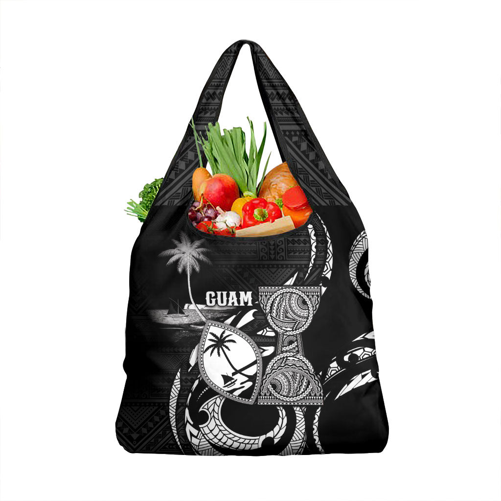 Guam Liberation Day Grocery Bag Black White Latte Stone Tribal Patterns DT05 1-pack One Size Black - Polynesian Pride