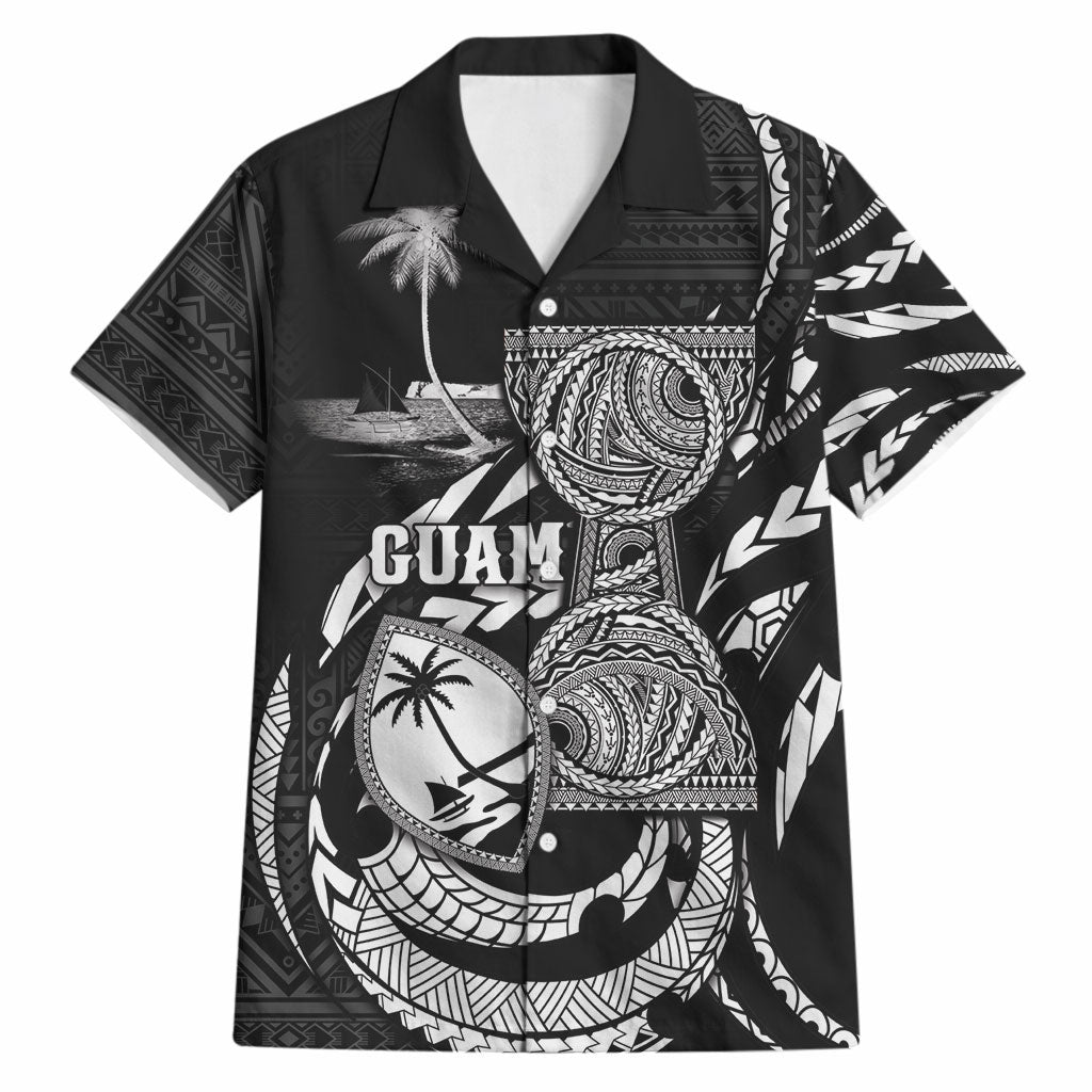 Personalised Guam Liberation Day Hawaiian Shirt Black White Latte Stone Tribal Patterns DT05 Black - Polynesian Pride