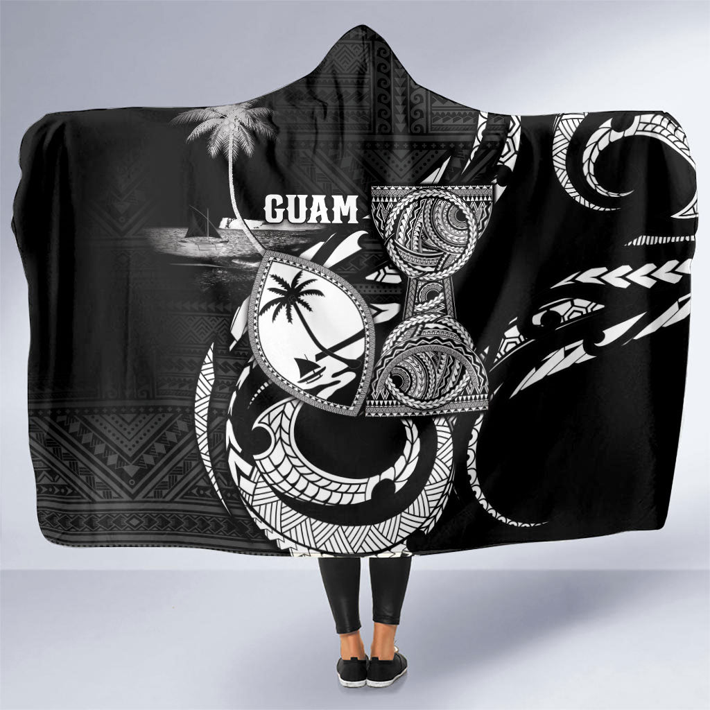 Guam Liberation Day Hooded Blanket Black White Latte Stone Tribal Patterns DT05 One Size Black - Polynesian Pride