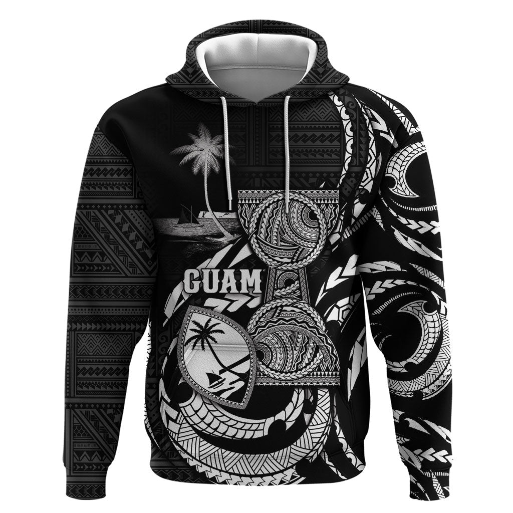 Personalised Guam Liberation Day Hoodie Black White Latte Stone Tribal Patterns DT05 Pullover Hoodie Black - Polynesian Pride