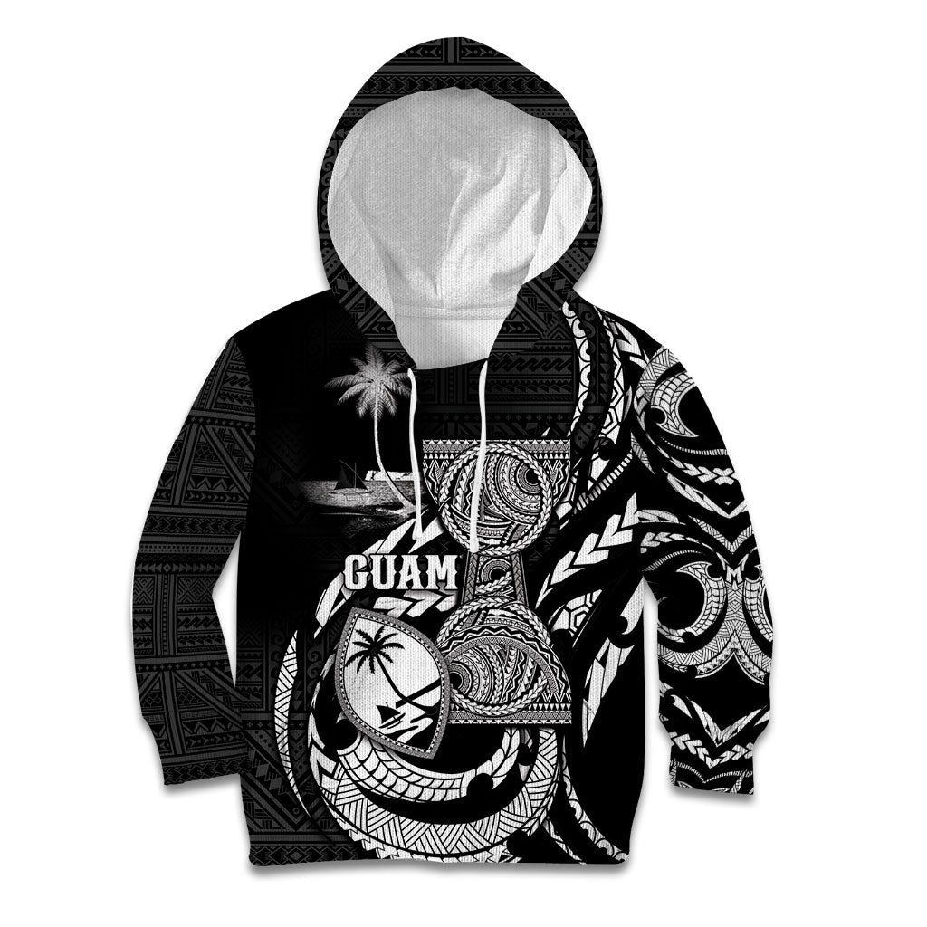 Personalised Guam Liberation Day Kid Hoodie Black White Latte Stone Tribal Patterns DT05 Hoodie Black - Polynesian Pride