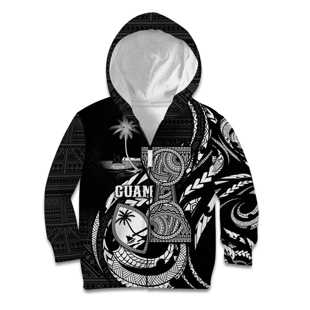 Personalised Guam Liberation Day Kid Hoodie Black White Latte Stone Tribal Patterns DT05 Zip Hoodie Black - Polynesian Pride