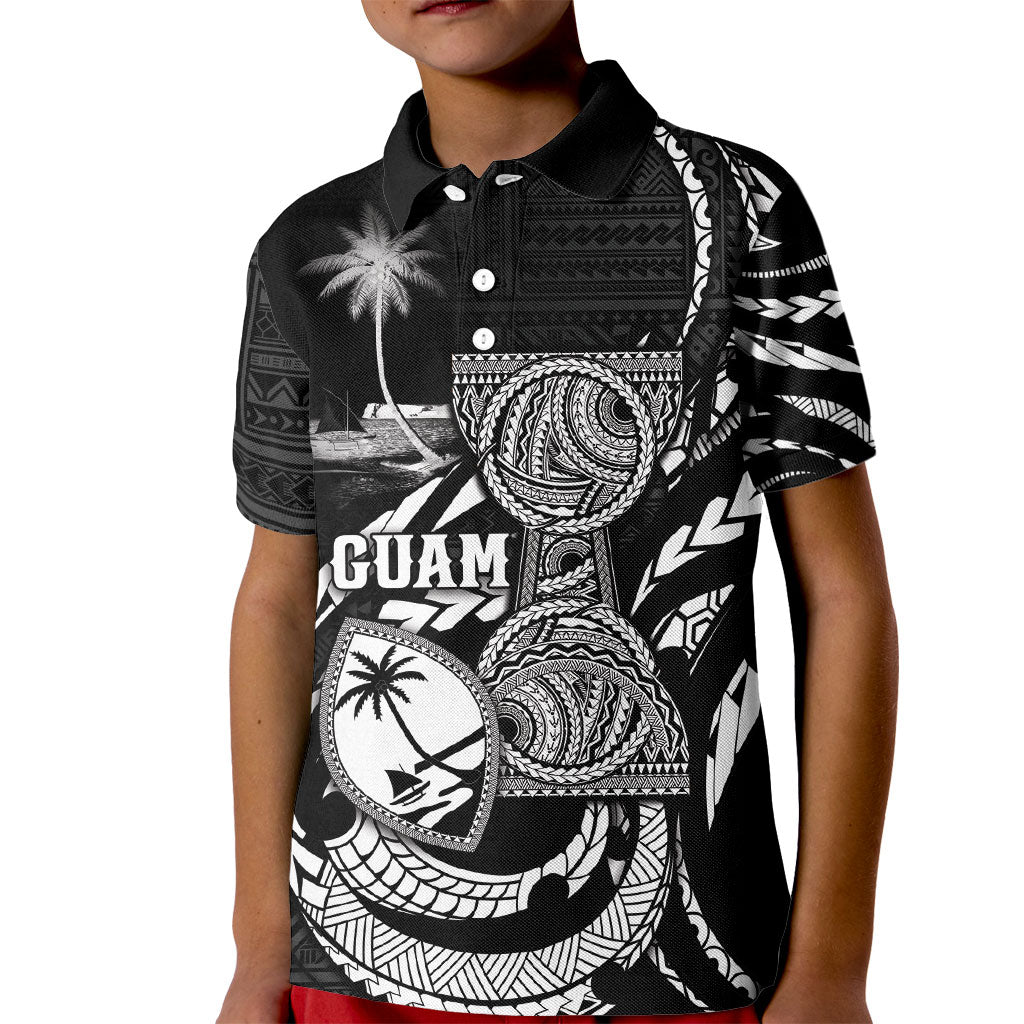 Personalised Guam Liberation Day Kid Polo Shirt Black White Latte Stone Tribal Patterns DT05 Kid Black - Polynesian Pride