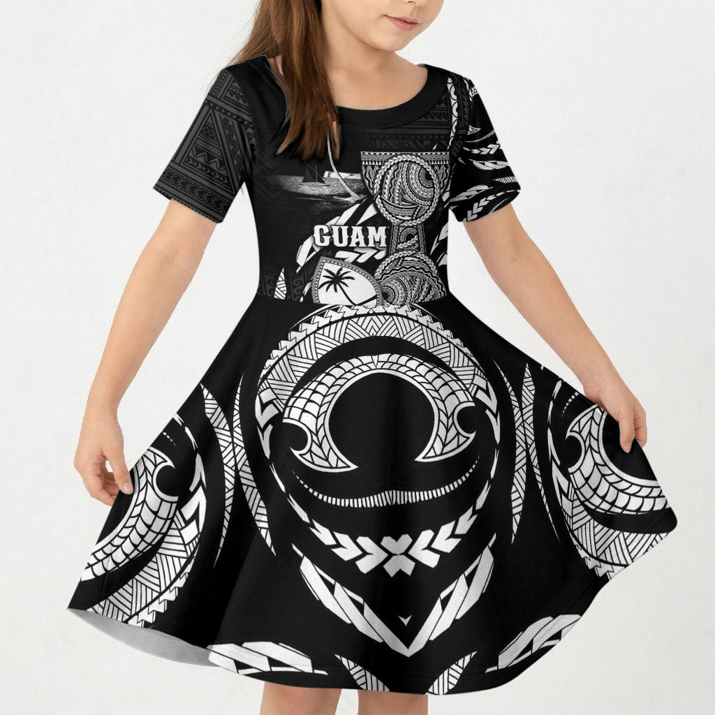 Personalised Guam Liberation Day Kid Short Sleeve Dress Black White Latte Stone Tribal Patterns DT05 KID Black - Polynesian Pride