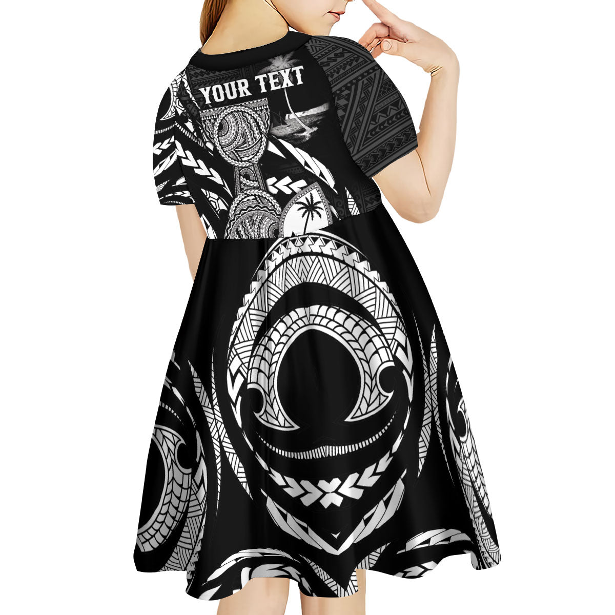 Personalised Guam Liberation Day Kid Short Sleeve Dress Black White Latte Stone Tribal Patterns DT05 - Polynesian Pride